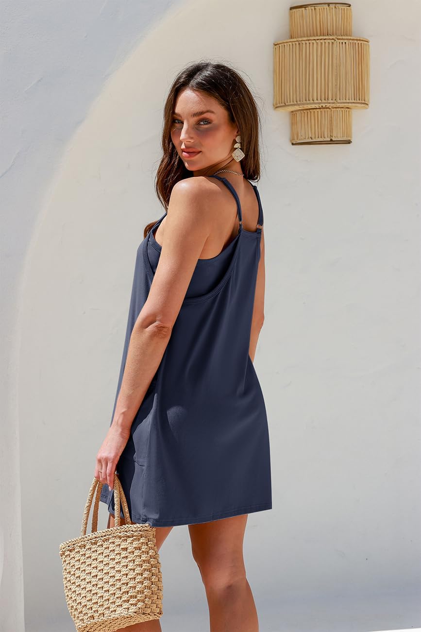 TARSE Athletic Dress for Women Casual Sleeveless Spaghetti Strap Sundress Workout Short Tennis Dress with Pockets - Image 3