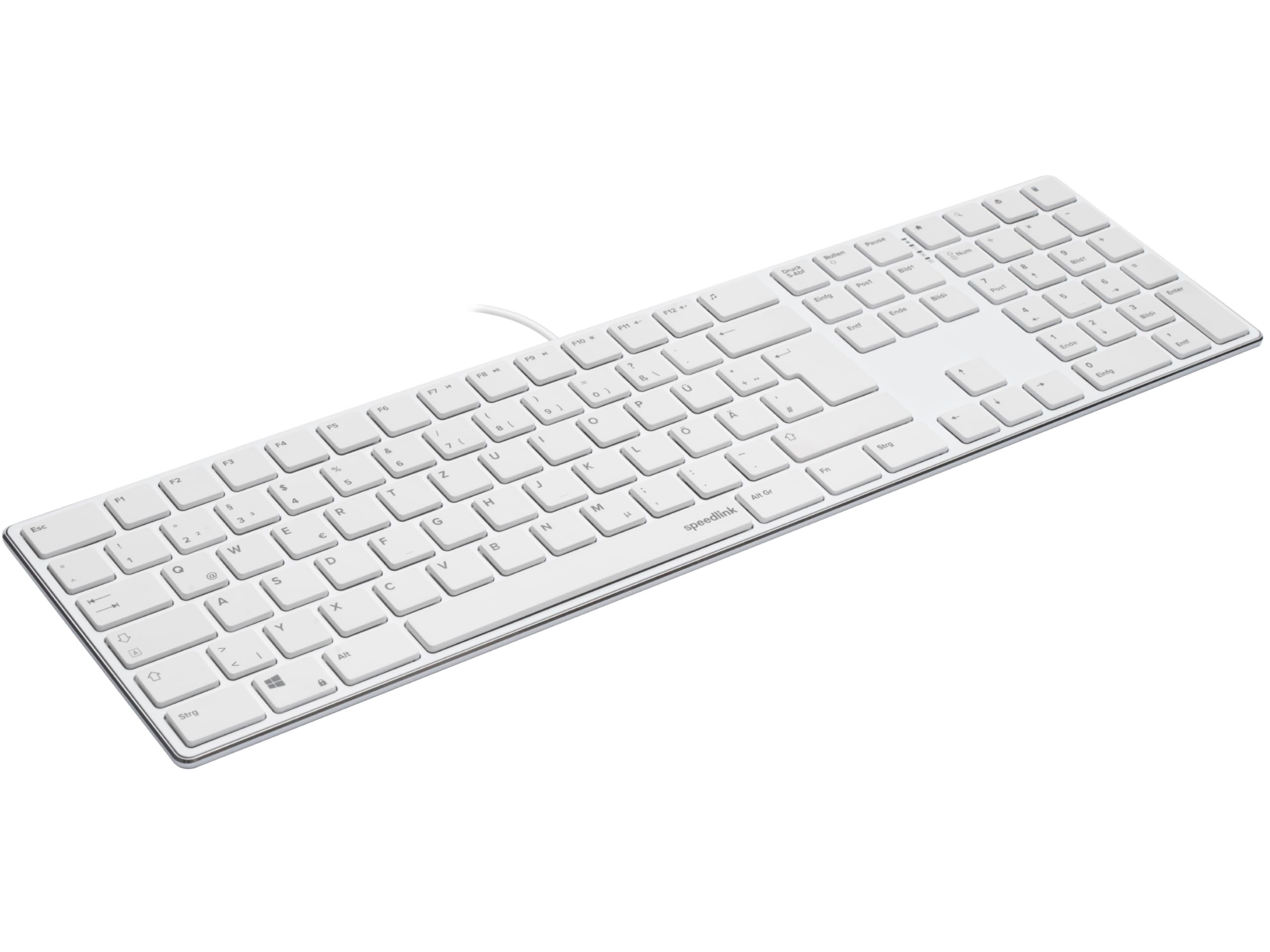 Speedlink RIVA Scissor Keyboard – PC keyboard wired, quiet USB keyboard with flat keys, ergonomic durable scissor switches, with 7 multifunction keys, German layout, white