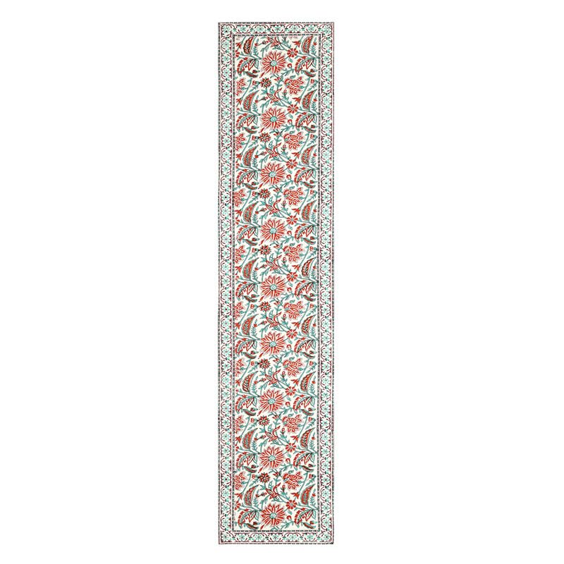 Image of BLOCKS OF INDIA Hand Block Printed Cotton Table Runner, Mat and Napkin Set for Center /Dining Table (Orange JAAL),13 pc Set