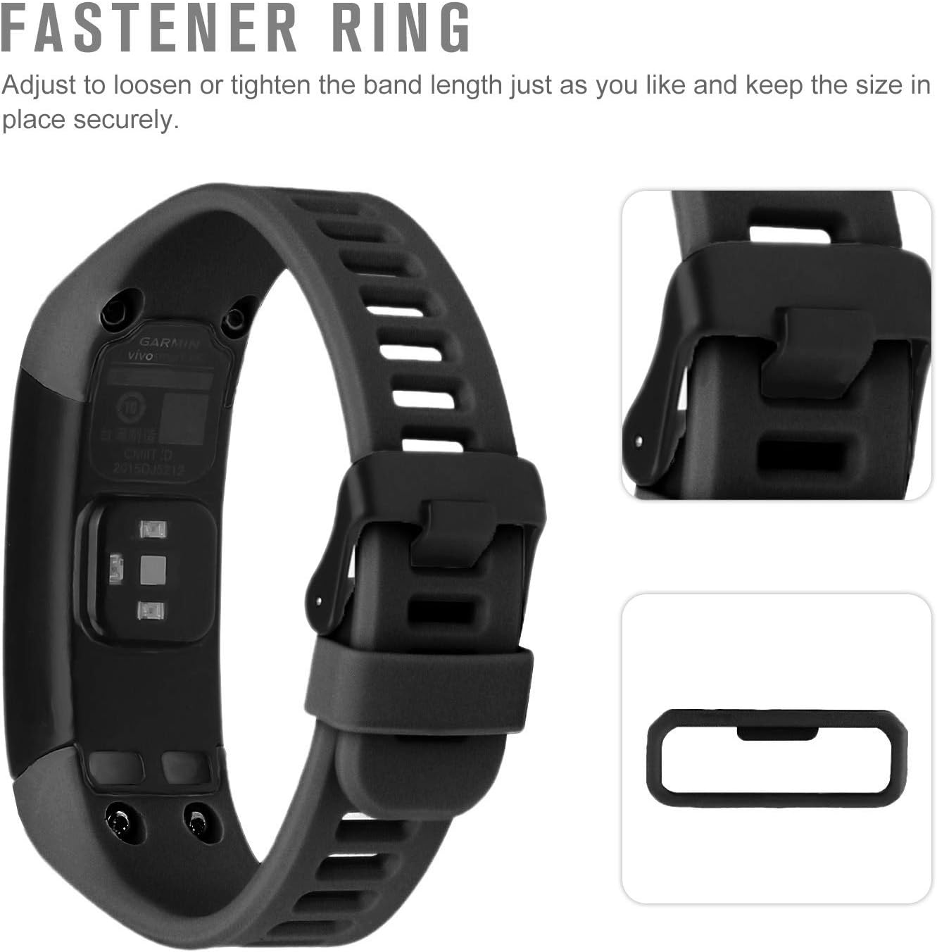 Compatible Bands Replacement for Garmin Vivosmart HR, with Metal Buckle Fitness Wristband Strap，Black