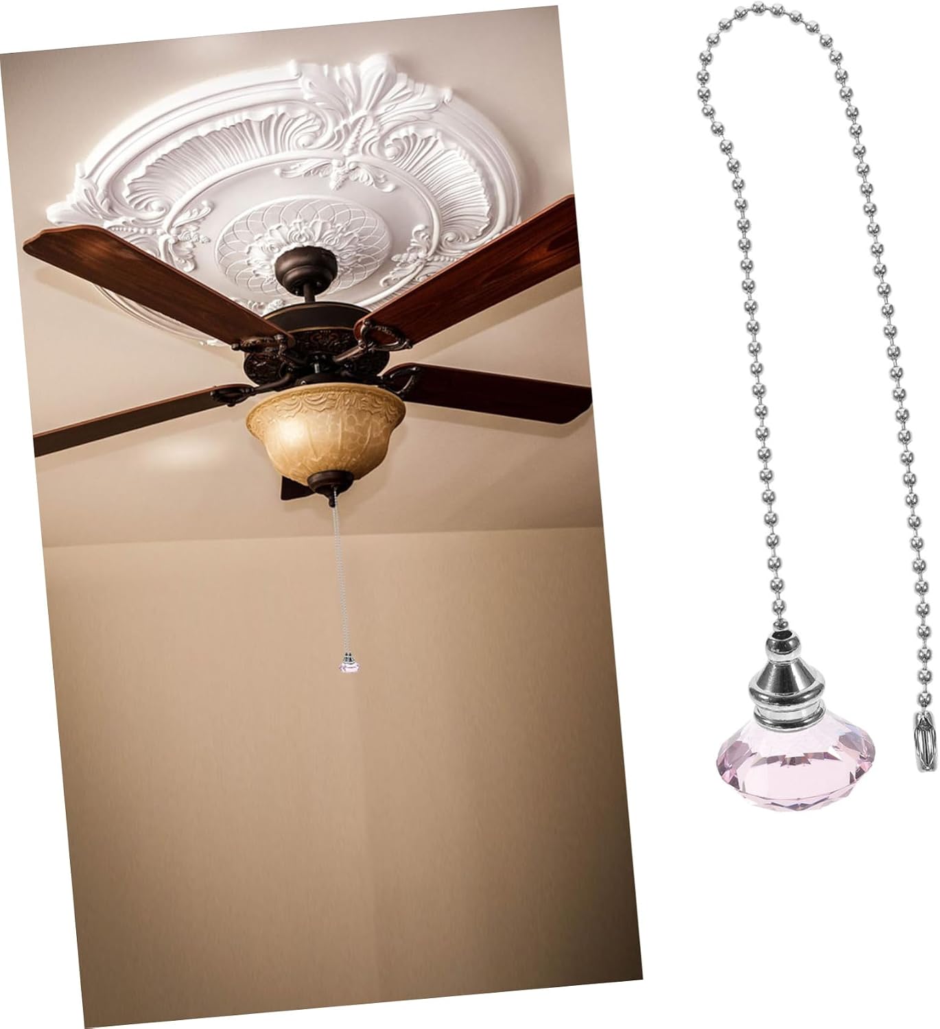 2pcs Diamond Fan Pendant Decorative Chain Ceiling Fan Pull Chain Extension