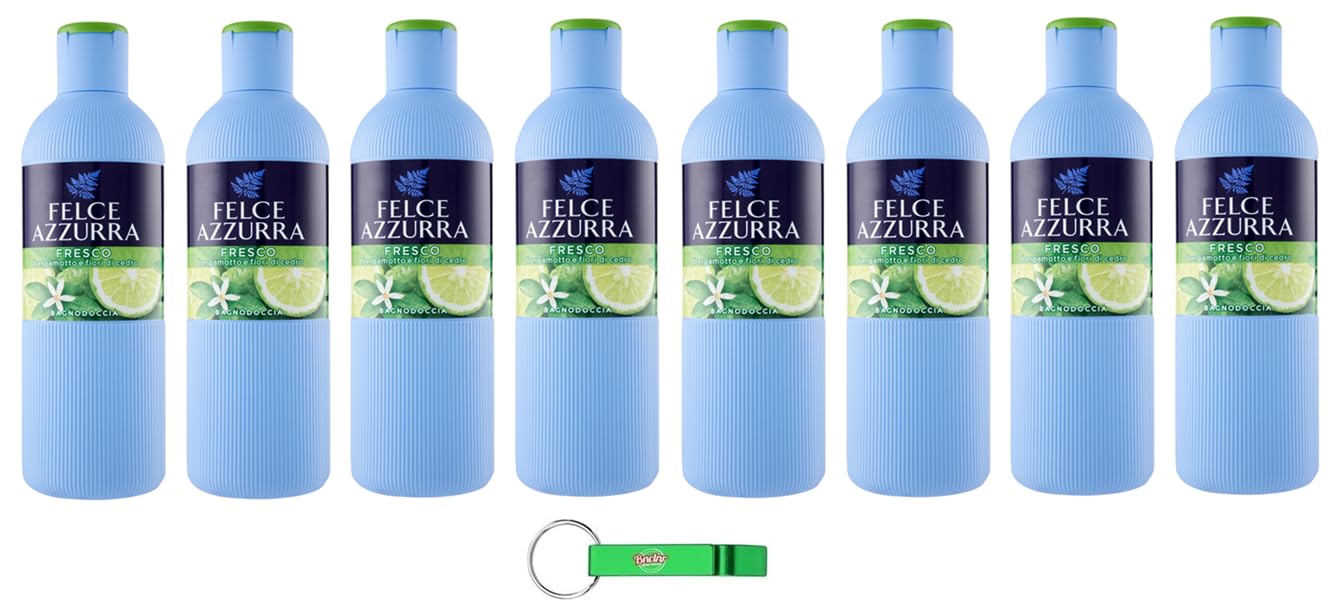 Felce Azzurra Bagnodoccia Fresco - 8 panni per il corpo, gel doccia con fiori di bergamotto e cedro, profumo inconfondibile, idrata la pelle 650 ml + portachiavi Beni Culinari
