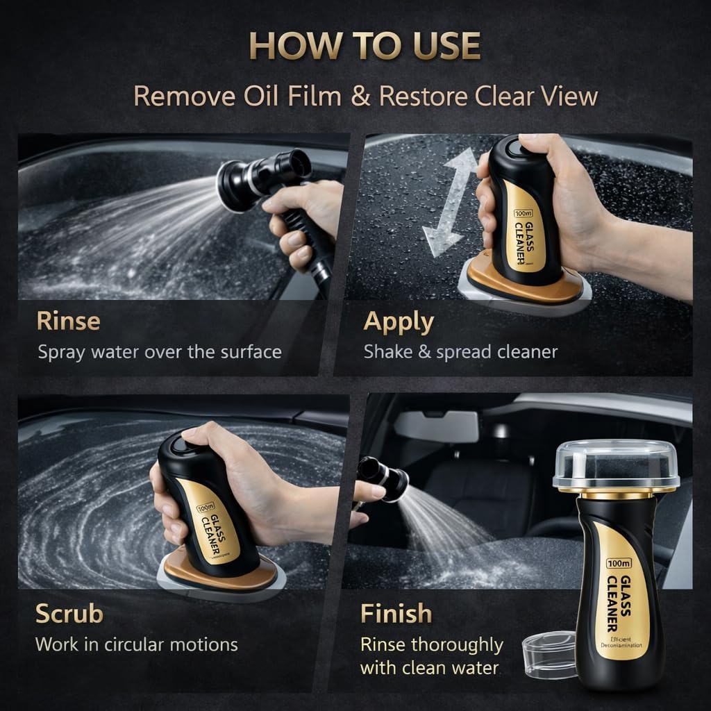 Glass Degreasing Film, 100ml Roll-On Windshield Oil Film Remover Brush for Car Windows & Mirrors, Removes Traffic Film Water Spots Bugs & Road Grime, Hydrophobic Rain Repellent, Clear Visibility