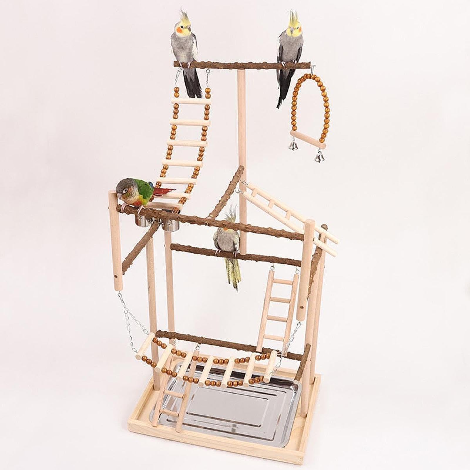 Gimnasio para pájaros, Percha de para Madera para Escalar, Parque Infantil para cacatúas, agapornis, periquitos y Loros