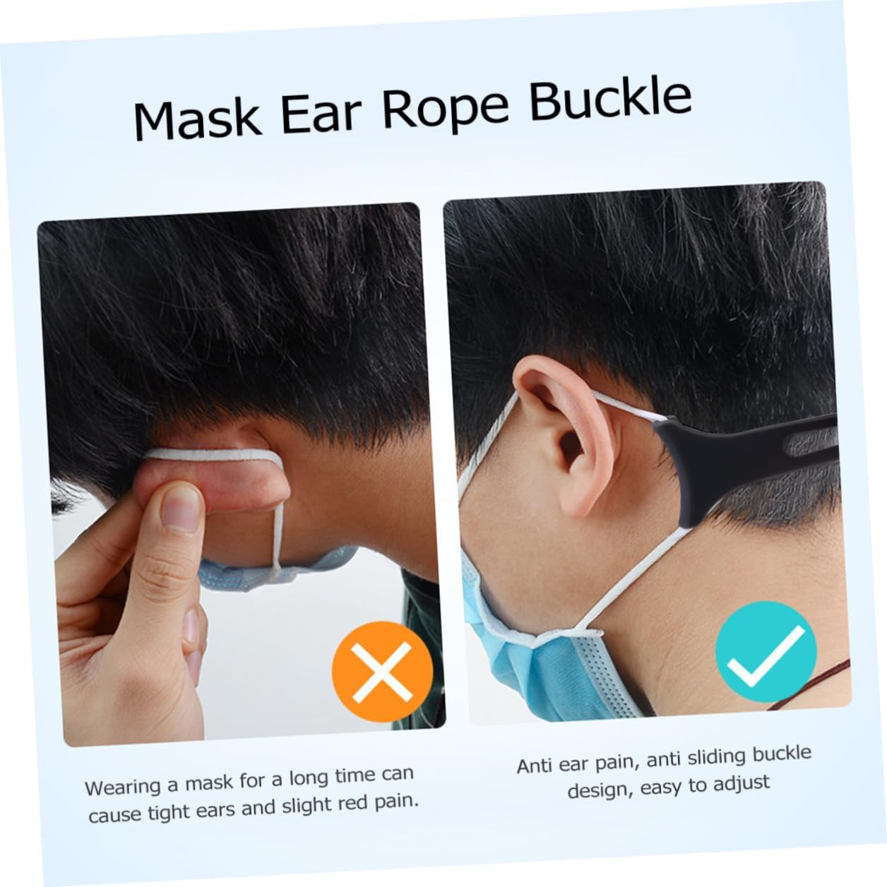 LABRIMP Strap Extender Ear Hooks 3pcs Black Long Elastic Extension Buckle for Comfortable Ear Protection and Adjustable Fit, Suitable for Adults and Use