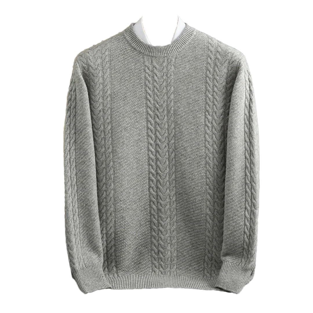 Męski sweter zimowy, pogrubiony, 100% wełna merynosowa, okrągły dekolt, kaszmirowy sweter.