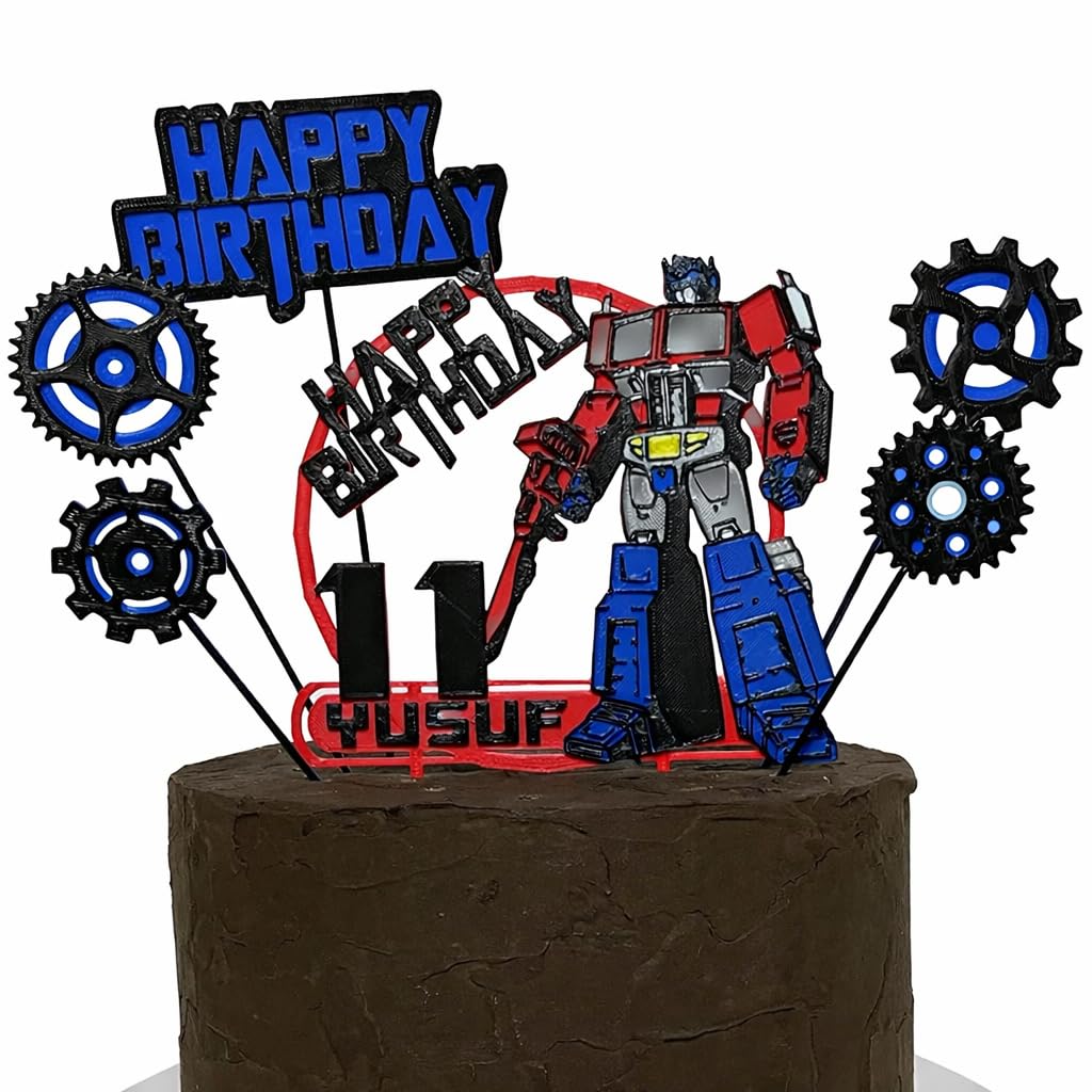 Robot Cake Topper and Decoration Kit, Personalised with Name and Age, 18cm High, Made from Biodegradable PLA
