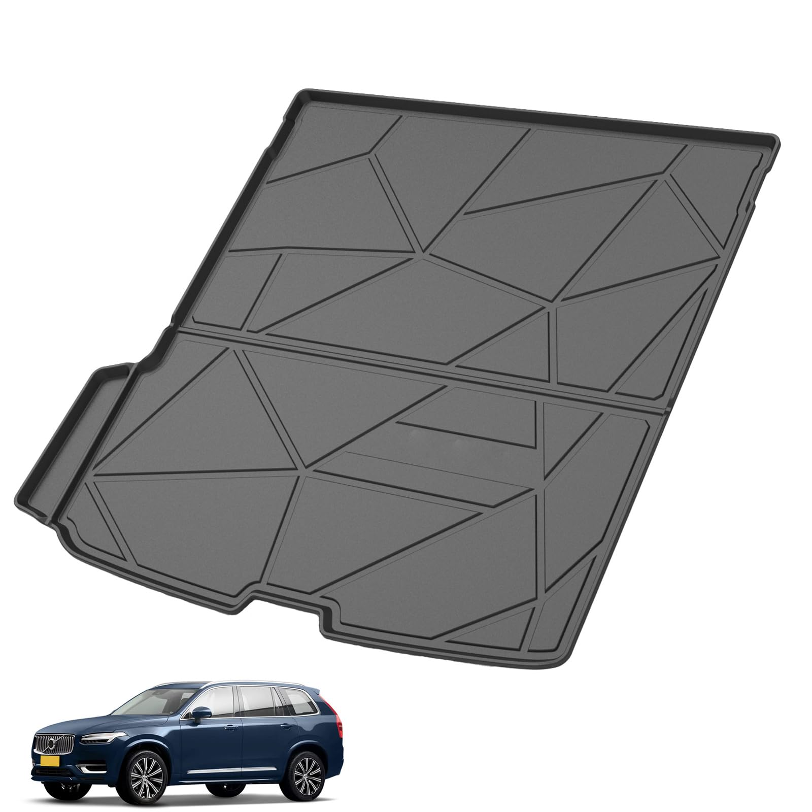 Custom Fit for Cargo Liner 2016-2024 Volvo XC90 - Black TPE All Weather Heavy Duty Waterproof Rear Cargo Tray Trunk Floor Mat Protector