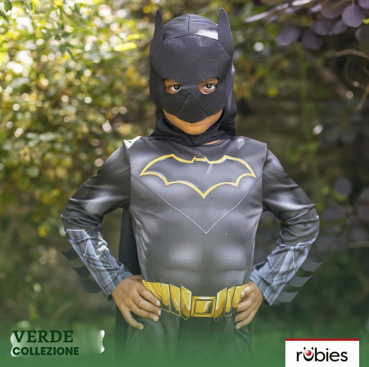 Rubies Costume Batman per bambini, Green Collection, costume sostenibile, tuta con mantello e maschera, ufficiale DC Comics per Halloween, Carnevale, Natale e compleanno, taglia 9-10 anni (134-140 cm)