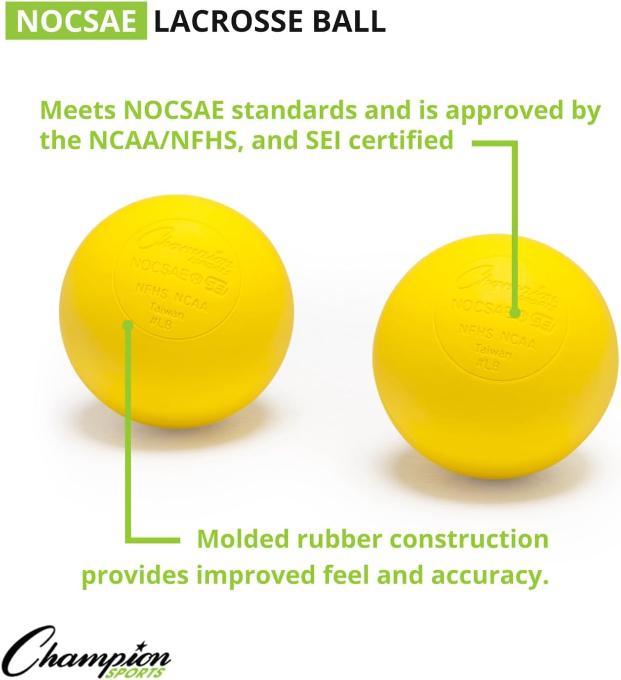Champion Sports Lacrosse Balls – Official Size SEI Certified, Multi-Color Packs of 3, 6, or 12 for Practice & Games