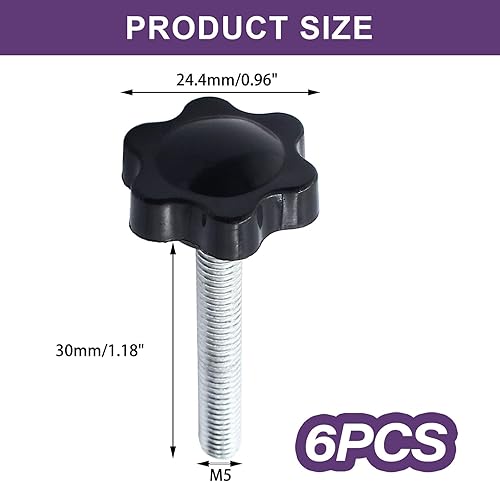 Miniatura 36 de Pomo de estrella de rosca M8 x 1.575 in, 4 unidades, mango de sujeción hexagonal de plástico, tornillo de apriete manual para reemplazo de base