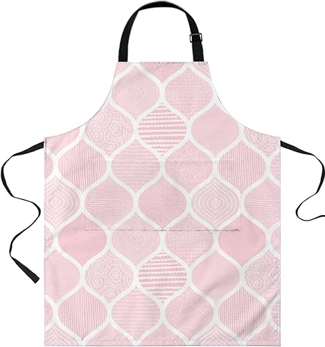 Miniatura 1 de Pink Geometric Bib Aprons with Pockets Waterproof, Adjustable Apron for Men Women Moroccan Modern Geometric Abstract Art