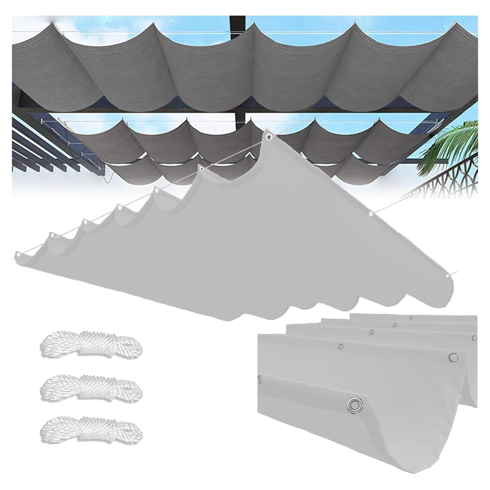 Voile d'ombrage rétractable imperméable et anti-UV réglable blanc
