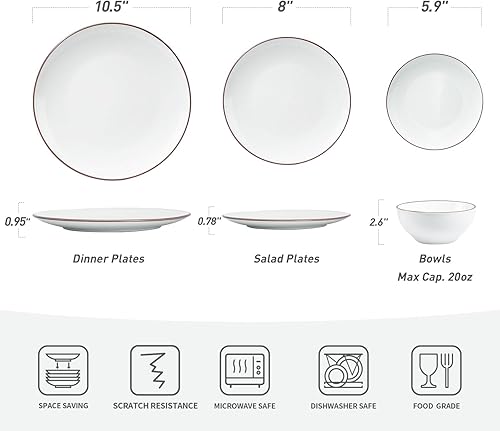 Miniatura 9 de Famiware Moon - Juego de vajilla para 4, 12 piezas de cerámica con diseño moteado, juego de platos mate, apto para microondas y lavavajillas, gris