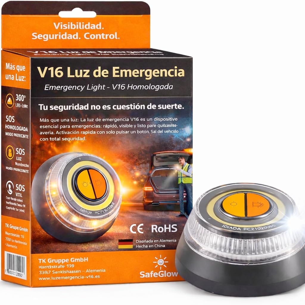 Luz de emergencia V16 2026 con homologación IDIADA Nº PC21020060 – Triángulo de emergencia – Señal de averÃa – Aprobación UE – Para coche y moto
