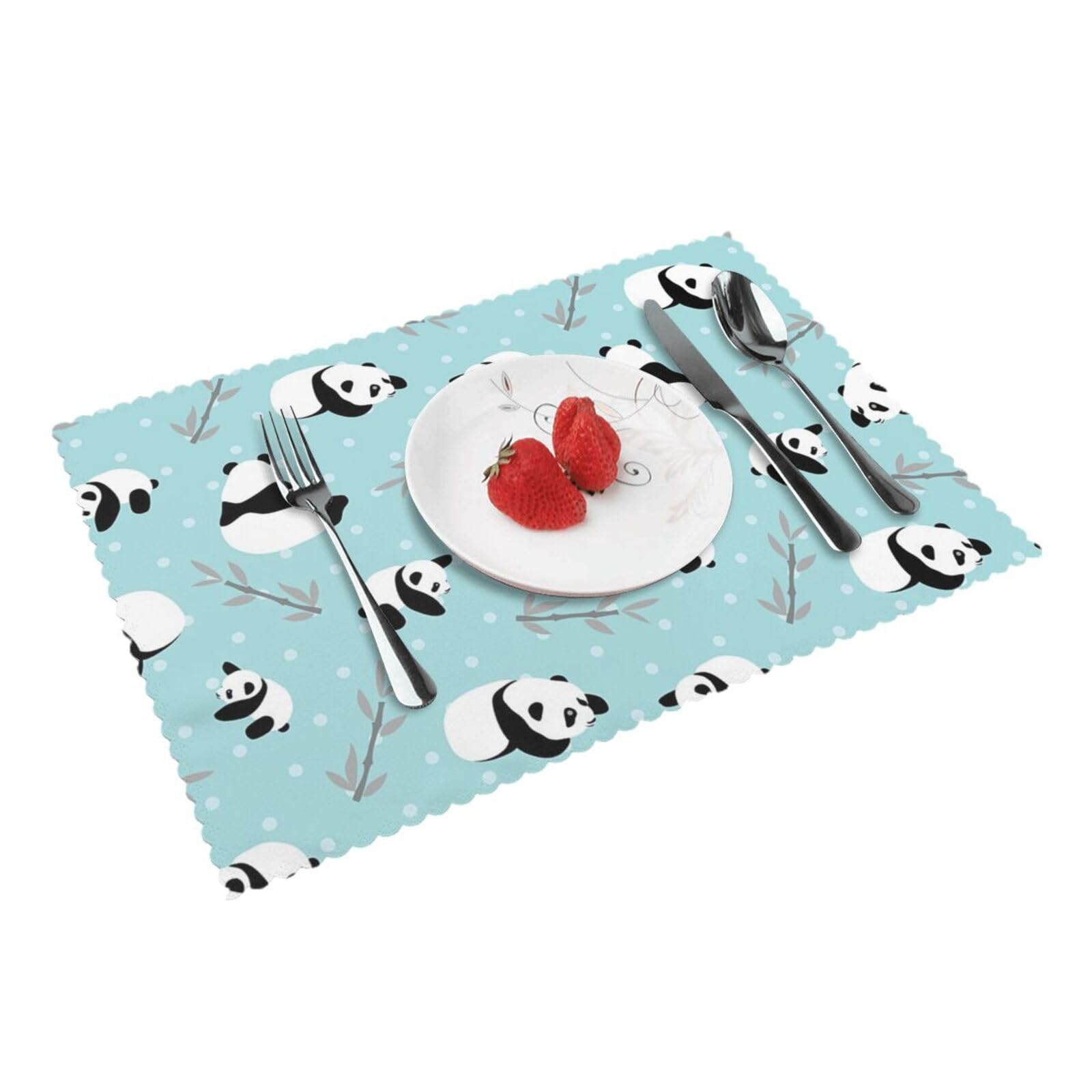 Bnvsadc Cartoon Panda Bear 4 Pcs Heat Resistant Placemat 45X30 Cm, Printed Non-Slip Place Mats For Kitchen Dining Table Indoor Outdoor