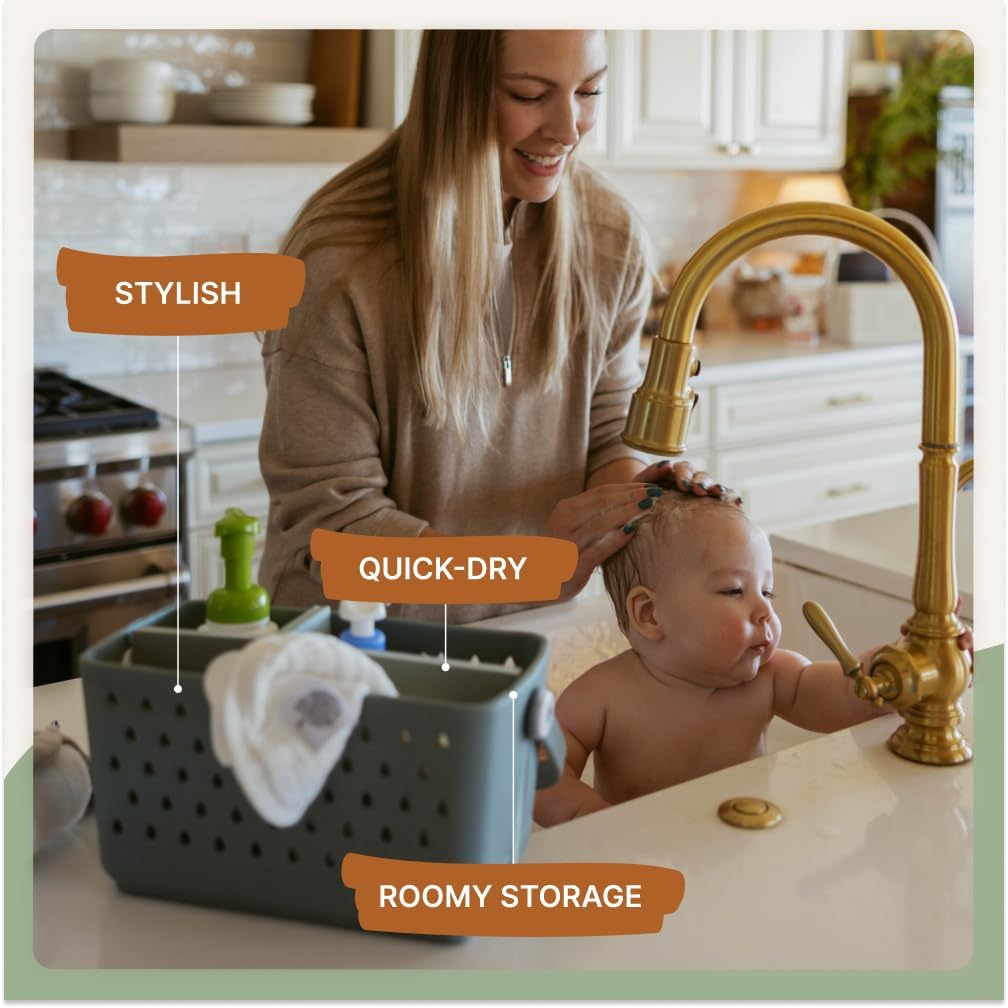 Parker Baby Large Bath Caddy | BPA Free & Food Grade Shower Caddy Organizer for Toys & Supplies | Quick-Dry, Sturdy & Perfect Size Shower Basket w/Handle in Neutral Colors