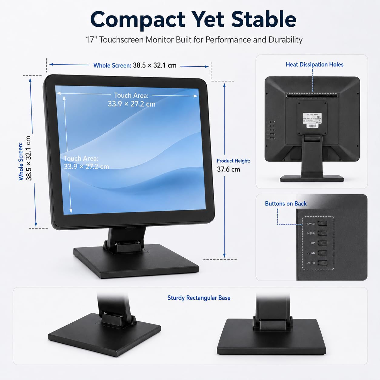 SHZICMY 17" LCD Touchscreen Monitor POS Kassenmonitor | Touch Screen HDMI VGA 1280×1024 Kassen-Monitor für PC POS Kasse Restaurant Bar Coffee Store