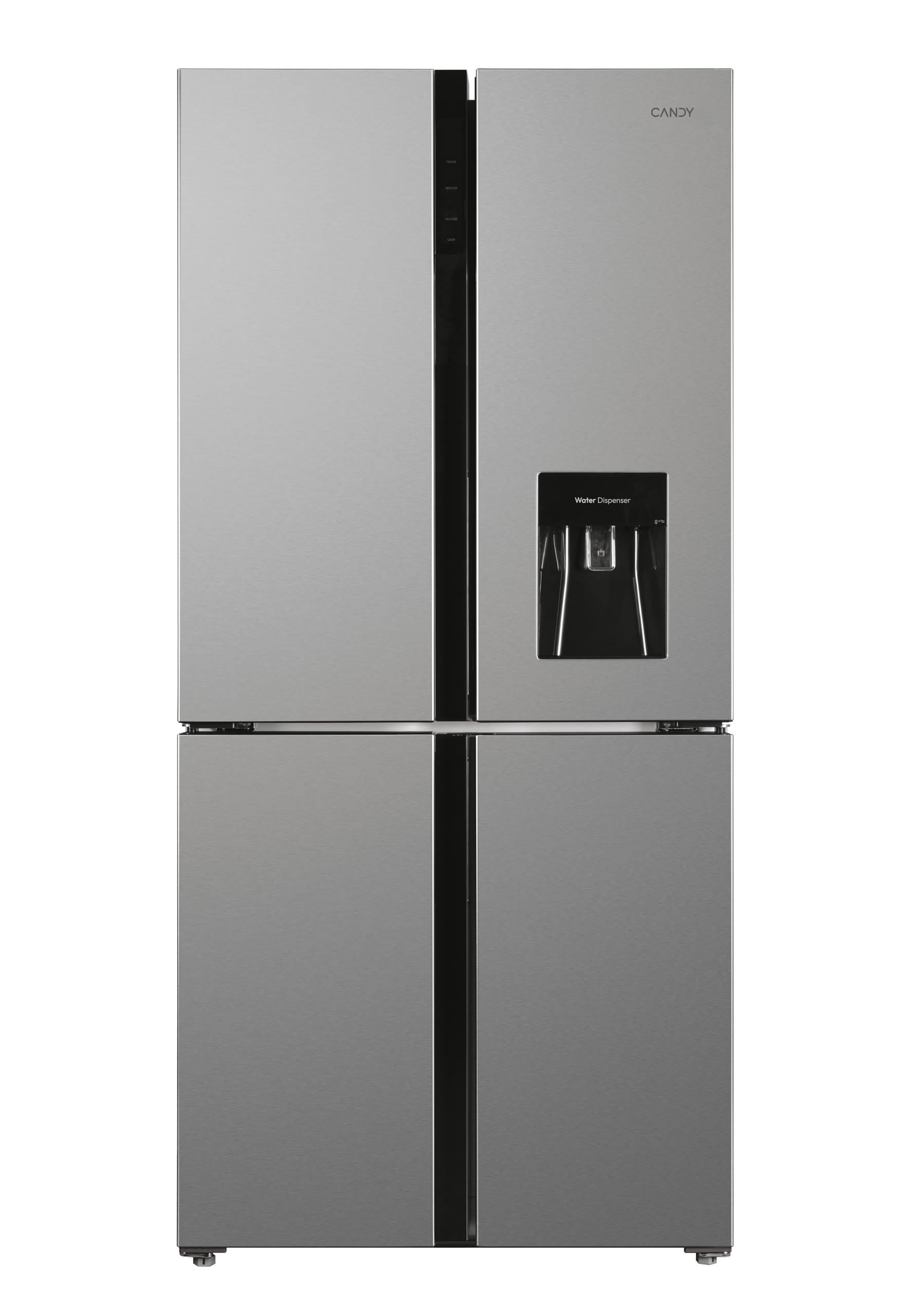 Candy CQS5T918EWX1, Frigorífico Americano 4 puertas, AnchoxAlto 91x183cm, Capacidad 560L, Total No Frost Circle+, Dispensador Agua, 2 Cajones Verduleros, Control Digital, Iluminación LED, 37DB, Inox