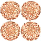 BIBITIME Kitchen Crochet Table Doilies Vase Mats Round Flower Doily Handmade Placemats (15 inches to 16 inches-4PCS, Orange)