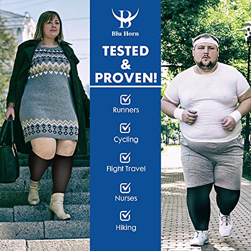 Blu Horn Knee High Compression Socks 15-20 Mmhg - Everyday Use Improves Blood Circulation, Relieves Pain & Swelling (2X-Large, Black (1-Pair)) #TOP2