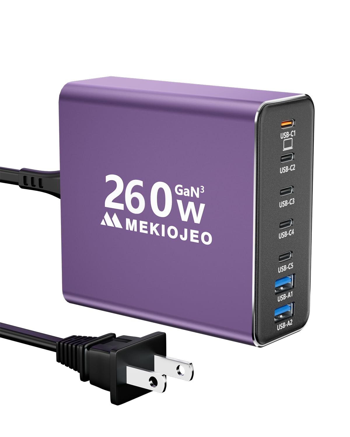 Aluminum Alloy USB C Charger 220W GaN Charger Fast USB C Charging Station 7 Ports 65W Laptop Charger for MacBook Pro/Air/iPad Pro/iPhone/Samsung Phone Purple