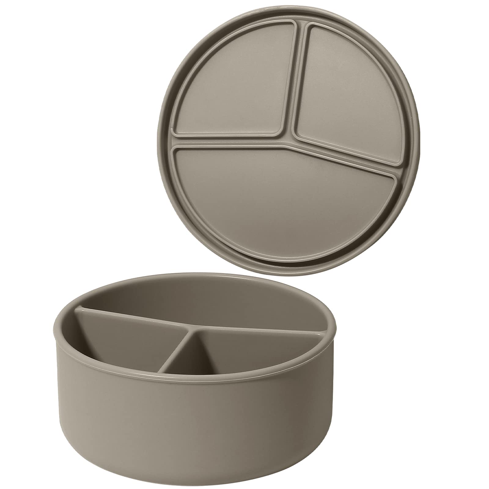 YFBXG Silicone Bento Lunch Box,3 Compartment Silicone Lunch Container,Leak-Proof Salad Bento Box(Round,Brown)