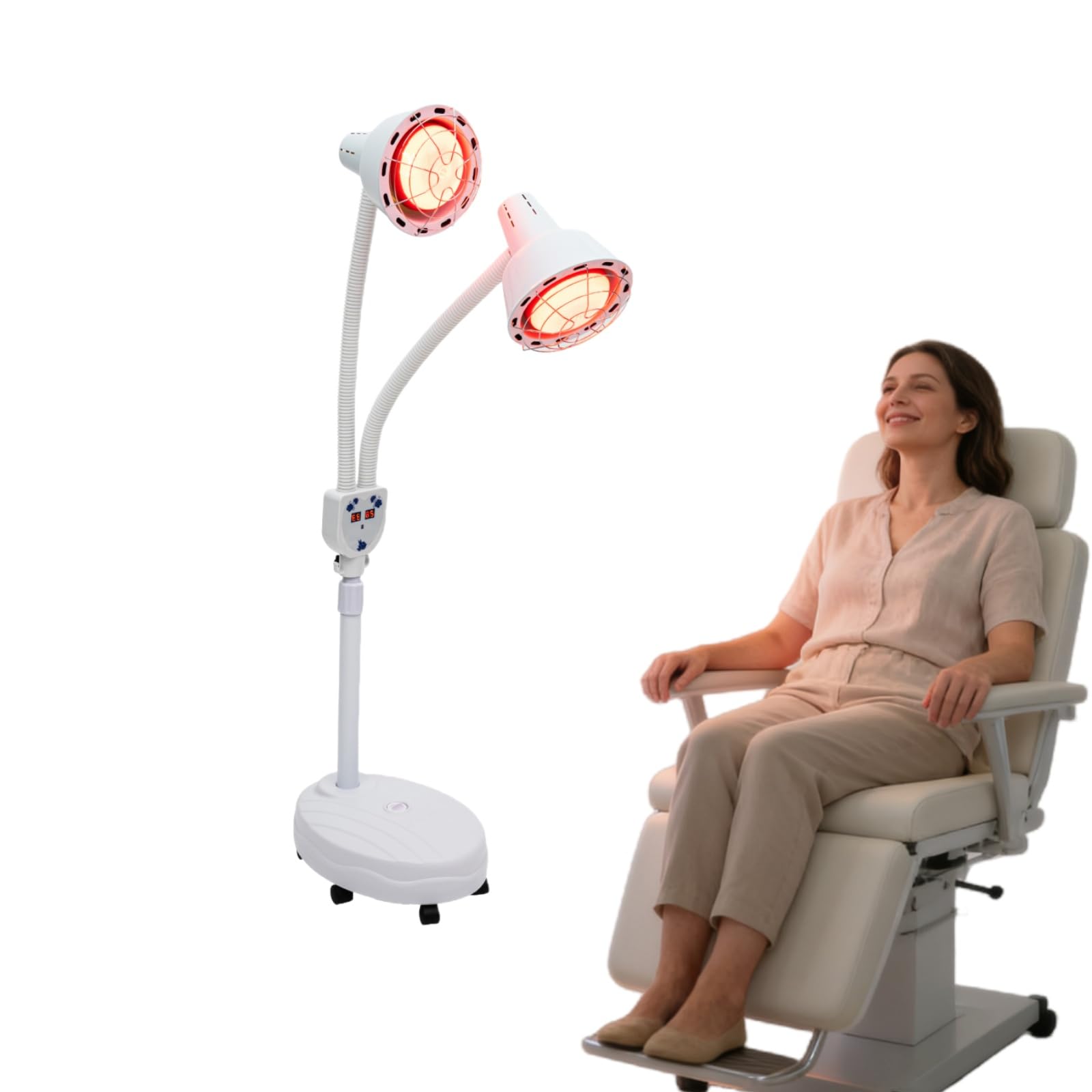 Lampe infrarouge 275 W 220 V - Double tête thérapeutique avec abat-jour double couche et protection contre les brûlures - Chauffage rouge pour la maison