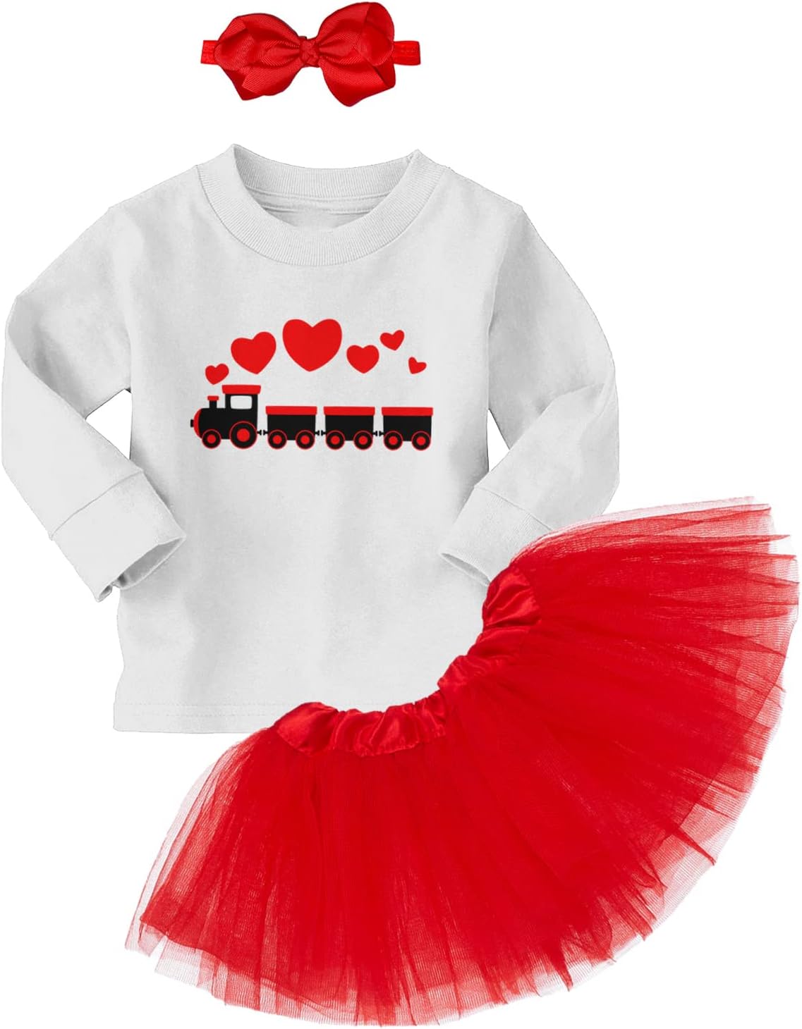 Heart Train - Choo Choo Valentine's Day Baby Bodysuit + Tutu Skirt + Bow Headband Set