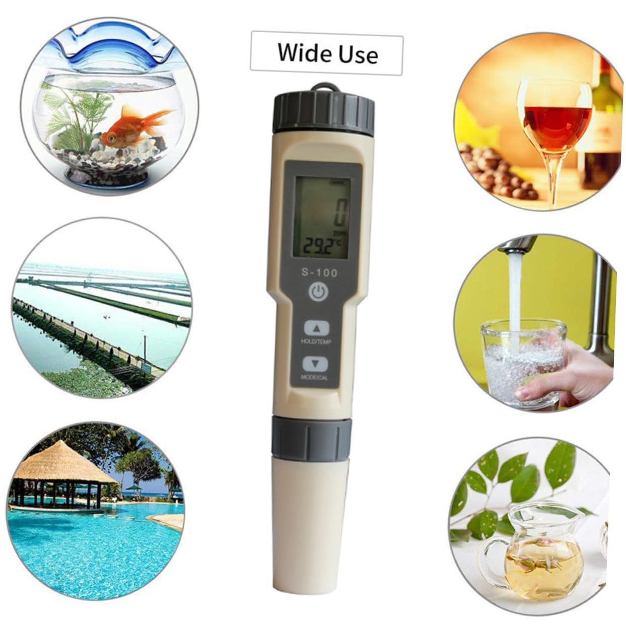 Misuratore di Salinità e qualità dell’Acqua, Tester Acqua Portatile, EC Tds Temperatura, Facile da Leggere, per Acquario e Piscina