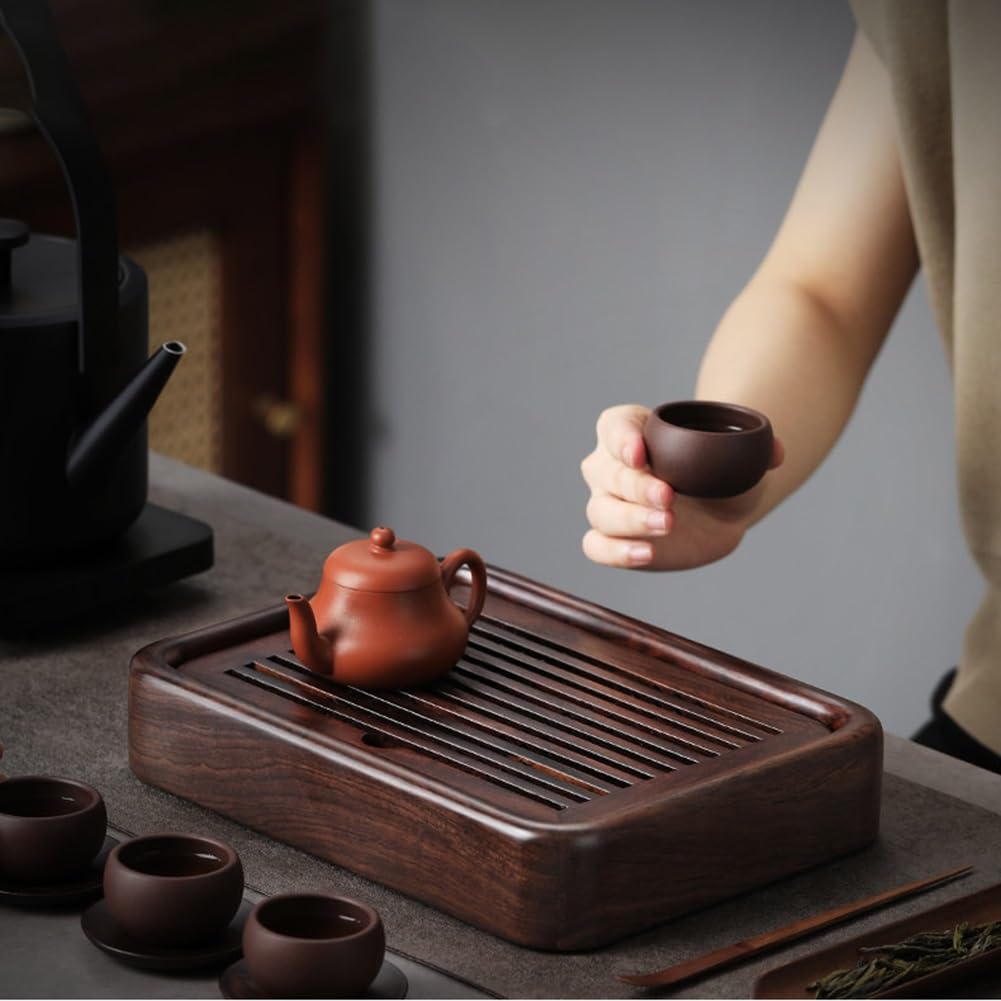 Teetablett aus Holz mit Wasserablauf für Zuhause, Büro, Teezeremonie, hitzebeständiger Tee-Serviertisch