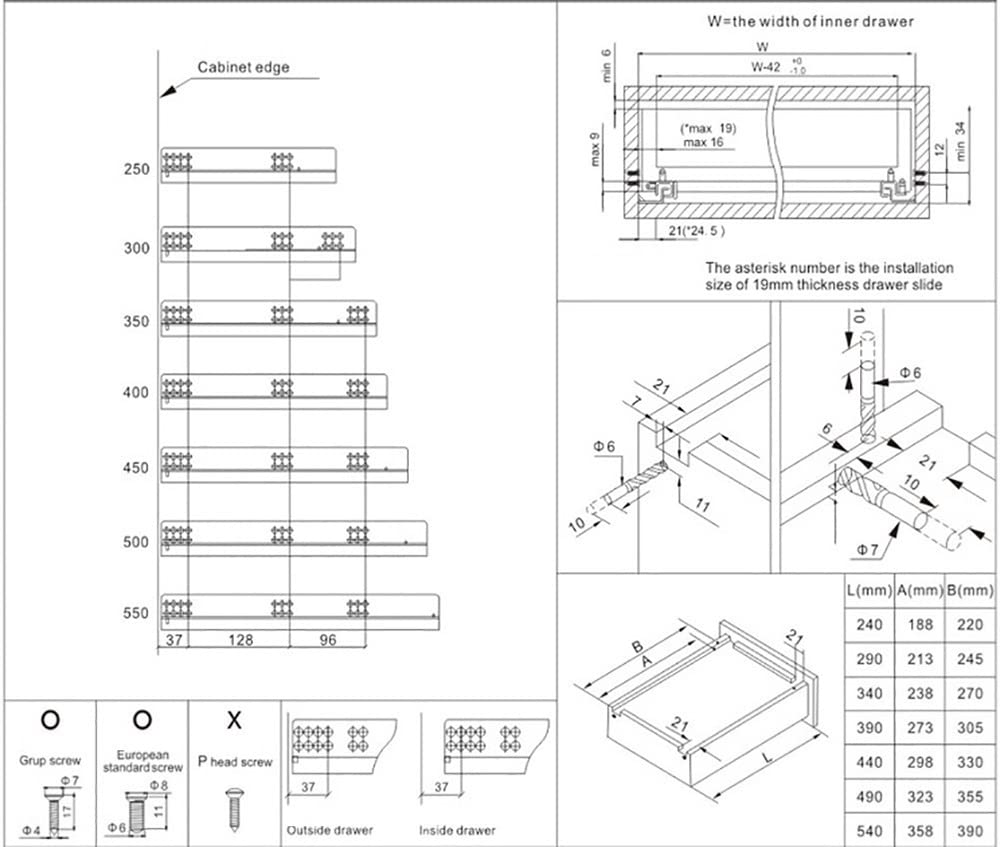 Wytrzymałe prowadnice do szuflad, Metalowe prowadn Ukryte prowadnice szuflad z systemem cichego domykania i częściowym wysunięciem, 10–20 cali, stal ocynkowana(300mm/12inch)