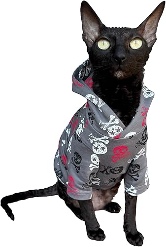 Miniatura 2 de Kotomoda Sudadera con capucha de gato en gris 100% algodón para gatos Sphynx y desnudos (grande)