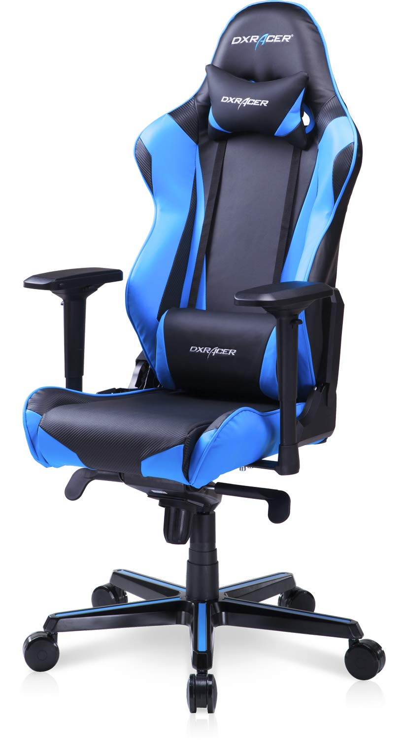 DXRacer Gaming Chair Ergonomic Office Computer High Back E-Sports Seat with 4D Armrest, Adjustment Headrest and Lumbar Support, Racing Series RV001, Small, Black & Blue