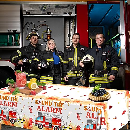 Image of Firetruck Birthday Decorations Tablecloth - Firefighter Party Decorations 3Pcs Fire Truck Table Cloth, Rectangle Plastic Fireman Table Cover for Fire Truck Birthday Decor, 108 x 180 cm