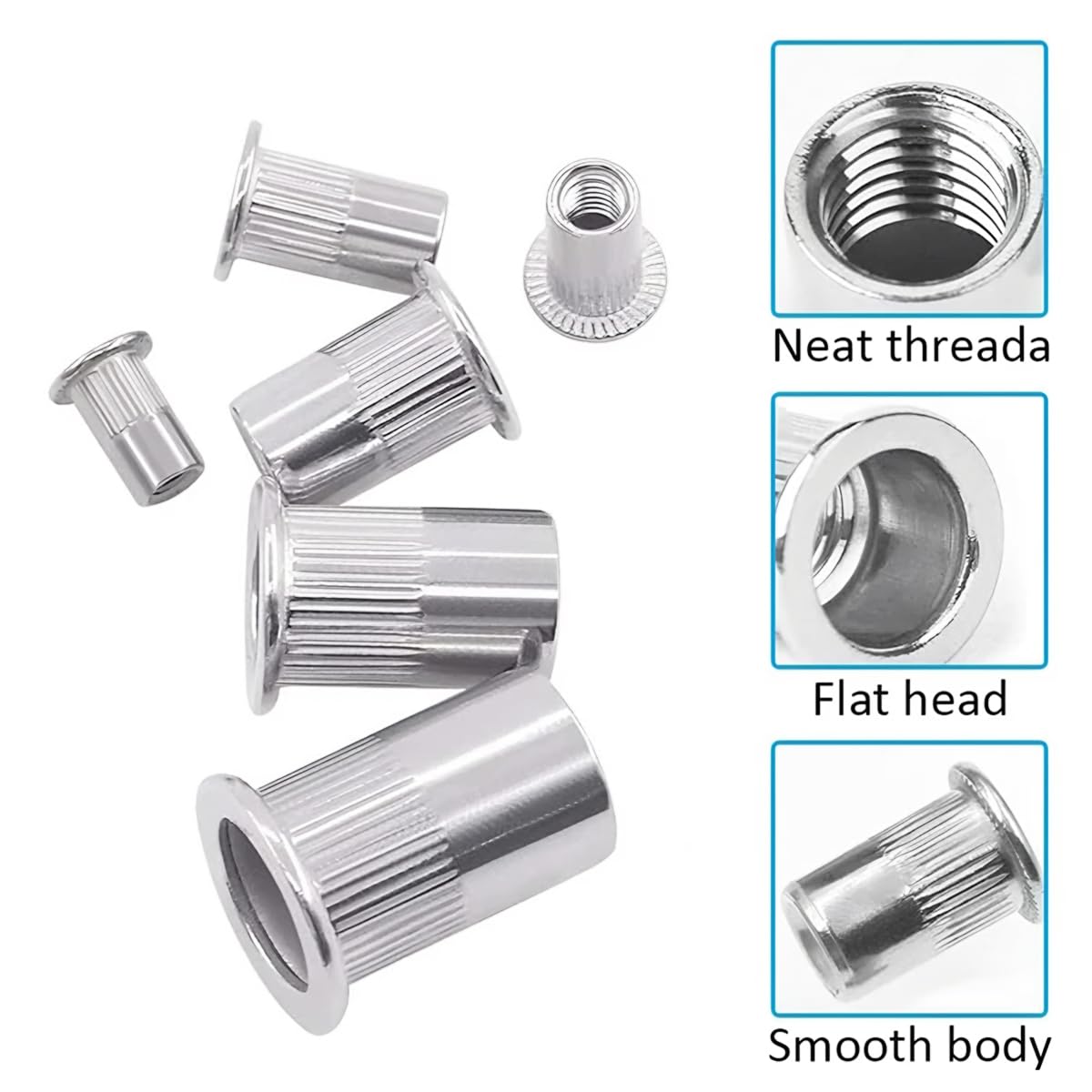 JNNJ 165 Pezzi Kit Di Assortimento Di Dadi per Rivetti in Lega Di Alluminio, Assortimento Dadi Con Inserto Filettato a Testa Piatta Per Auto, Kit Assortimento Rivetti Metrici Dado Con Inserto Cieco