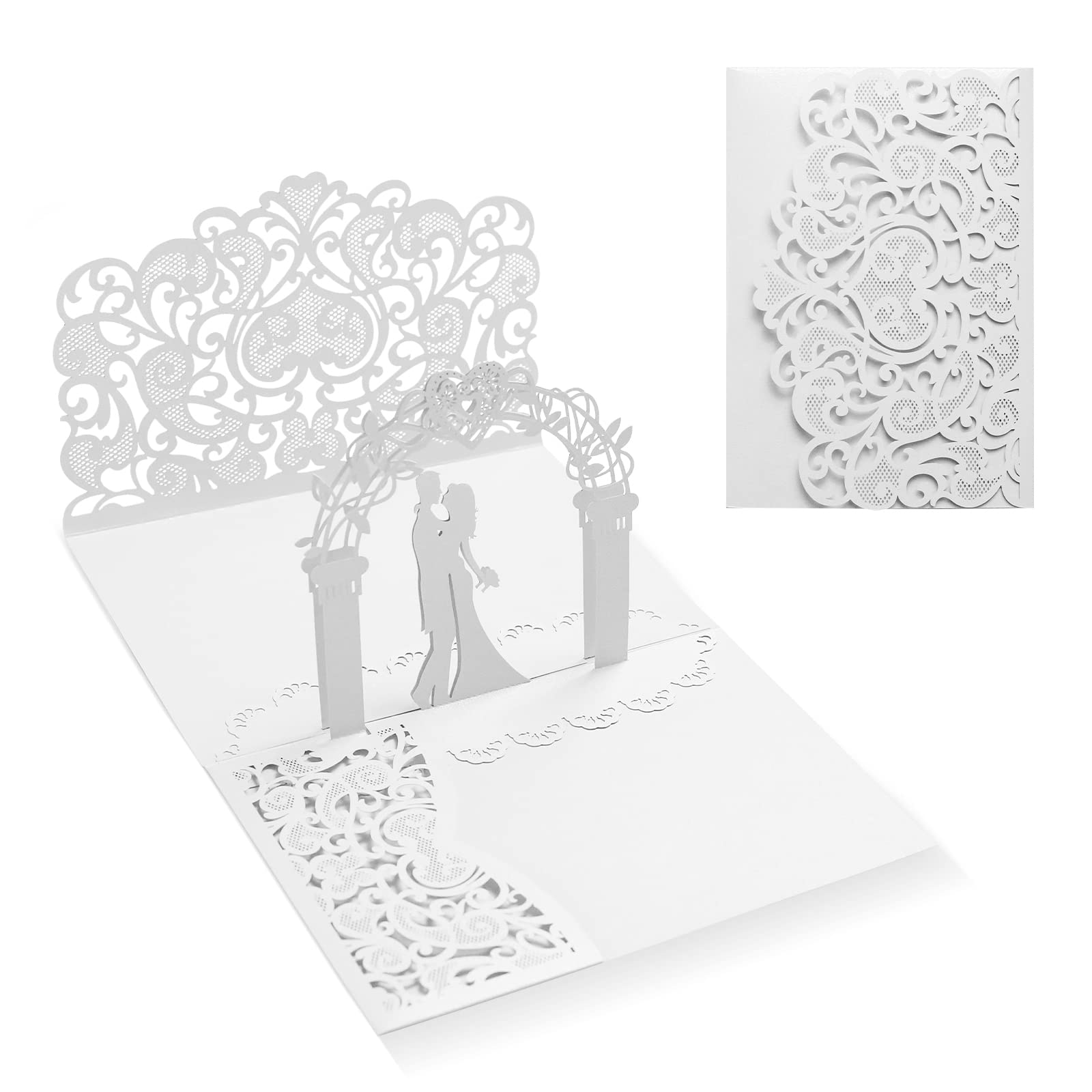 SiumirPop Up Wedding Card, White Wedding Greeting Card with Envelope and 2 Inside Pages, Wedding Cards for Bride and Groom, Valentines Day, Anniversary Card