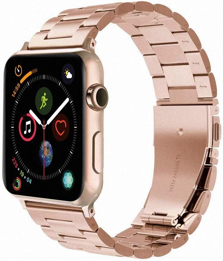 Simpeak Band Compatible with Apple Watch 38mm 40mm Series 6 SE 5 4 3 2 1, Women Men Solid Stainless Steel Business Band Strap Replacement for iWatch 38 40, Gold