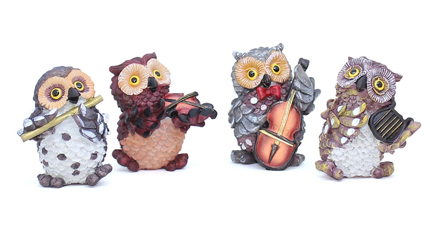 DIVINE HOME Owl Showpieces for Home & Office, Table D�cor,Gift (Multicolour Owl Set of-4)