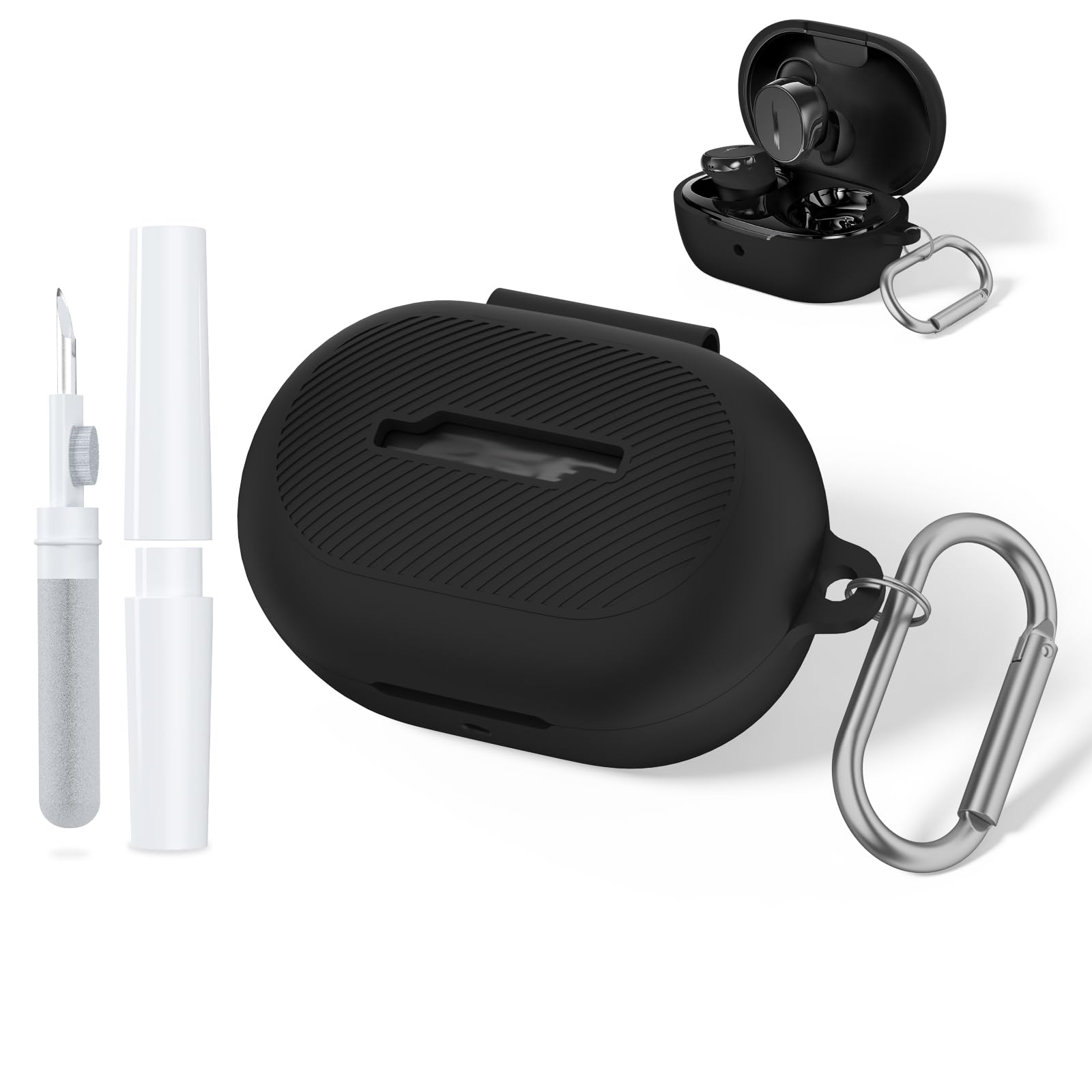 for Bose New QuietComfort Earbuds (2024) Silicone Case Cover, Black | Comes with Keychain & Cleaning Kit, Logo and Front LED Visible-image-46