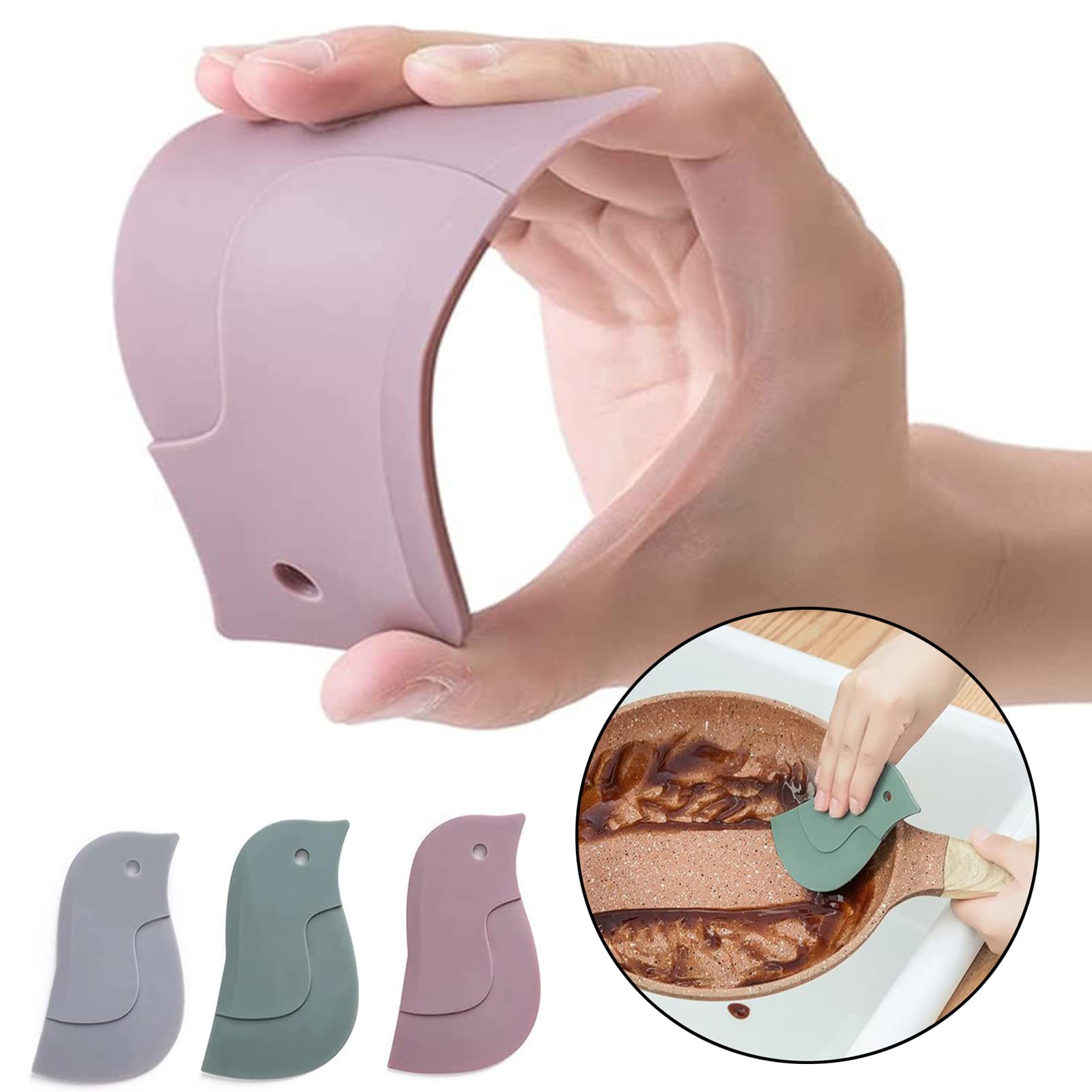3 Pieces Silicone Grill Scraper, Penguin Silicone Scraper, Silicone Scraper for Kitchen Frying Pans Cleaning Grill Spatula - Image 3
