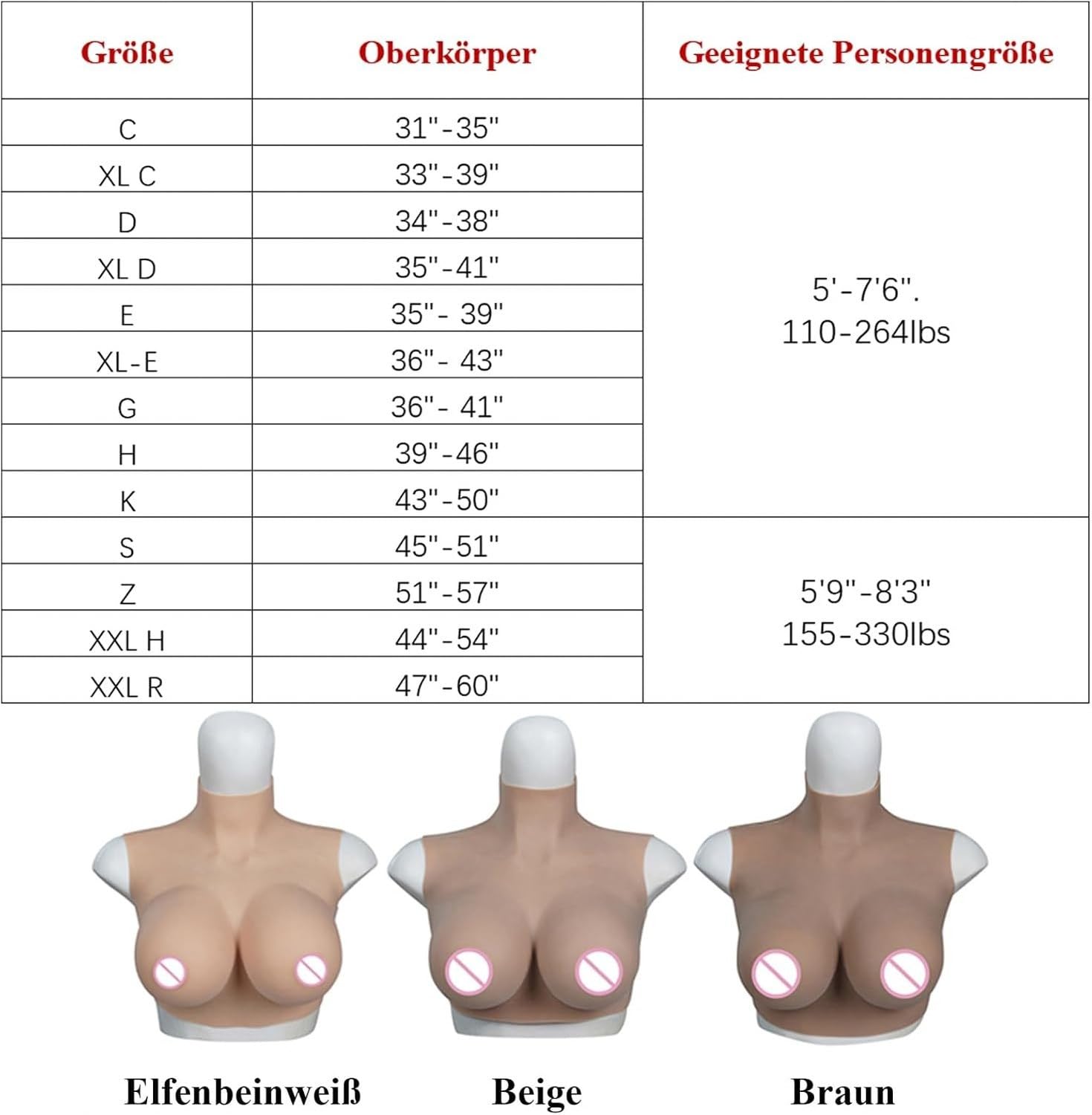 Silicone Breast Prosthesis Soft Touch C-XXL Cup S, Realistic Silicone Breast Plate for Transgender Crossdresser Cosplay Dress Up (Ivory White, C Silicone Fillin, Braun, K-Baumwollfüller