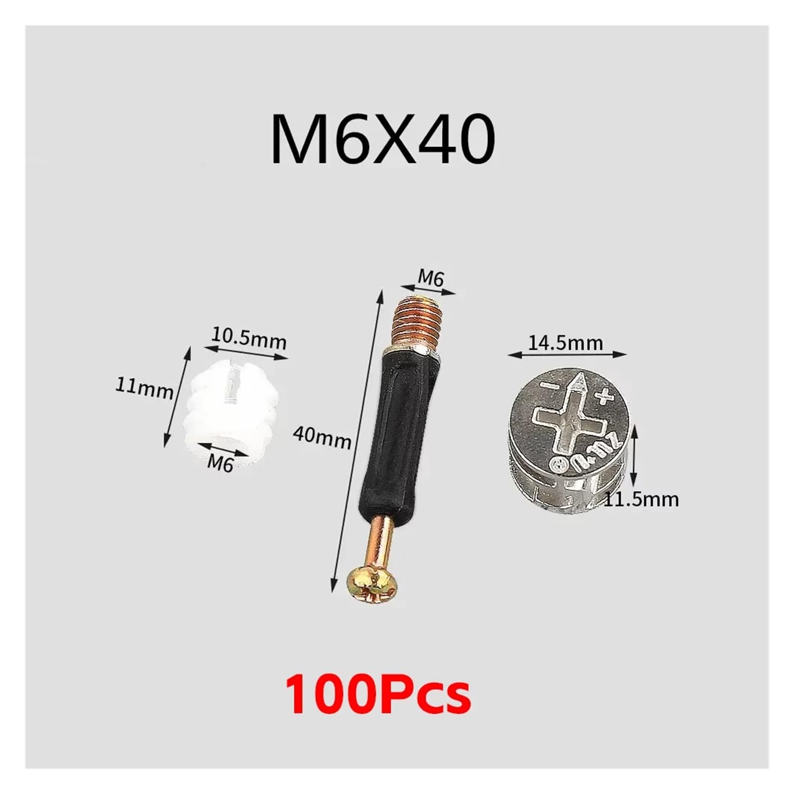 Zestaw asortymentowy łączników meblowych do szafy 3 w 1 z zamkiem krzywkowym do montażu mebli drewnianych w biurze domowym(M6x40 (100Pcs))