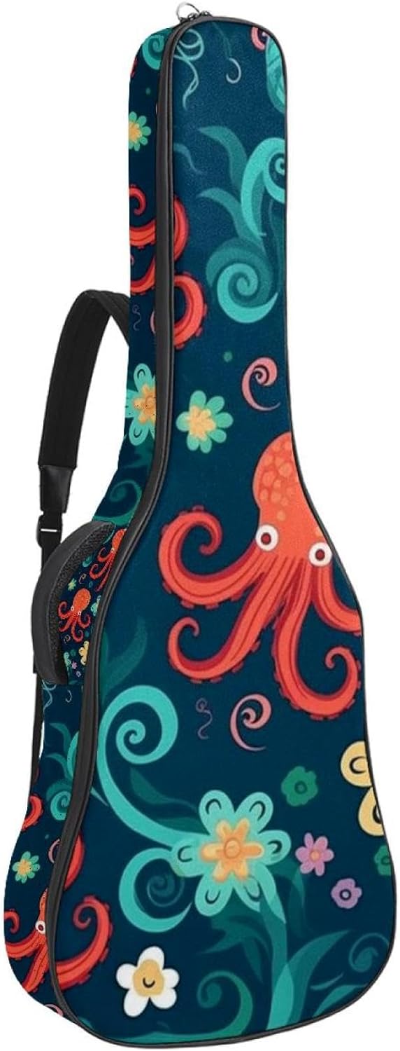 Octopus Art Guitar Bag 40 41 42 In 2 Pockets Guitar Case Waterproof Guitar Case Resistent Oxford Cloth 0.4 In Extra Thick Sponge Padded for Acoustic Guitar