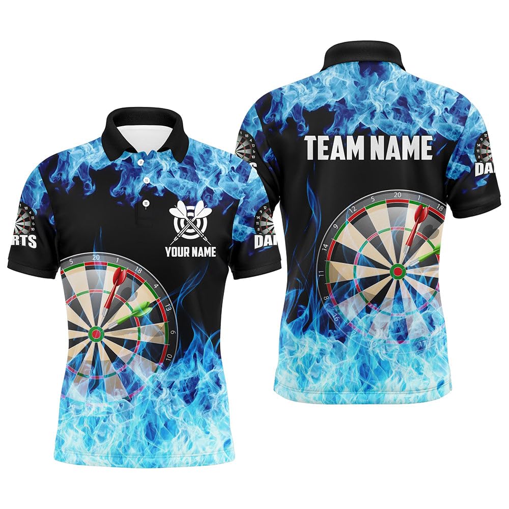 Blaues Feuer Dartboard Herren & Damen Darts Polo & Quarter-Zip Individuelle Darts-Shirts für Team Dart Trikots T1227