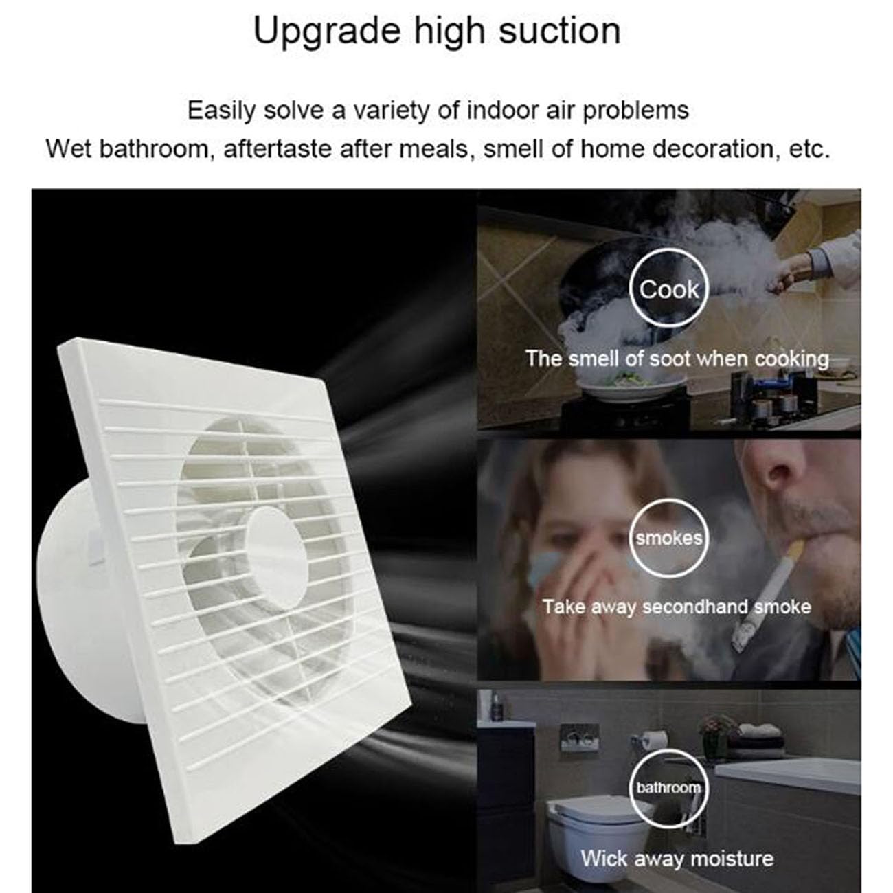 ICEMOB Estrattore Aria 100Mm,Ventola Aspirazione Cucina con Valvola di Ritegno,Griglia Bianca,Aspiratore Bagno,Estrattore Aria Silenzioso per Cucina,WC,Ufficio