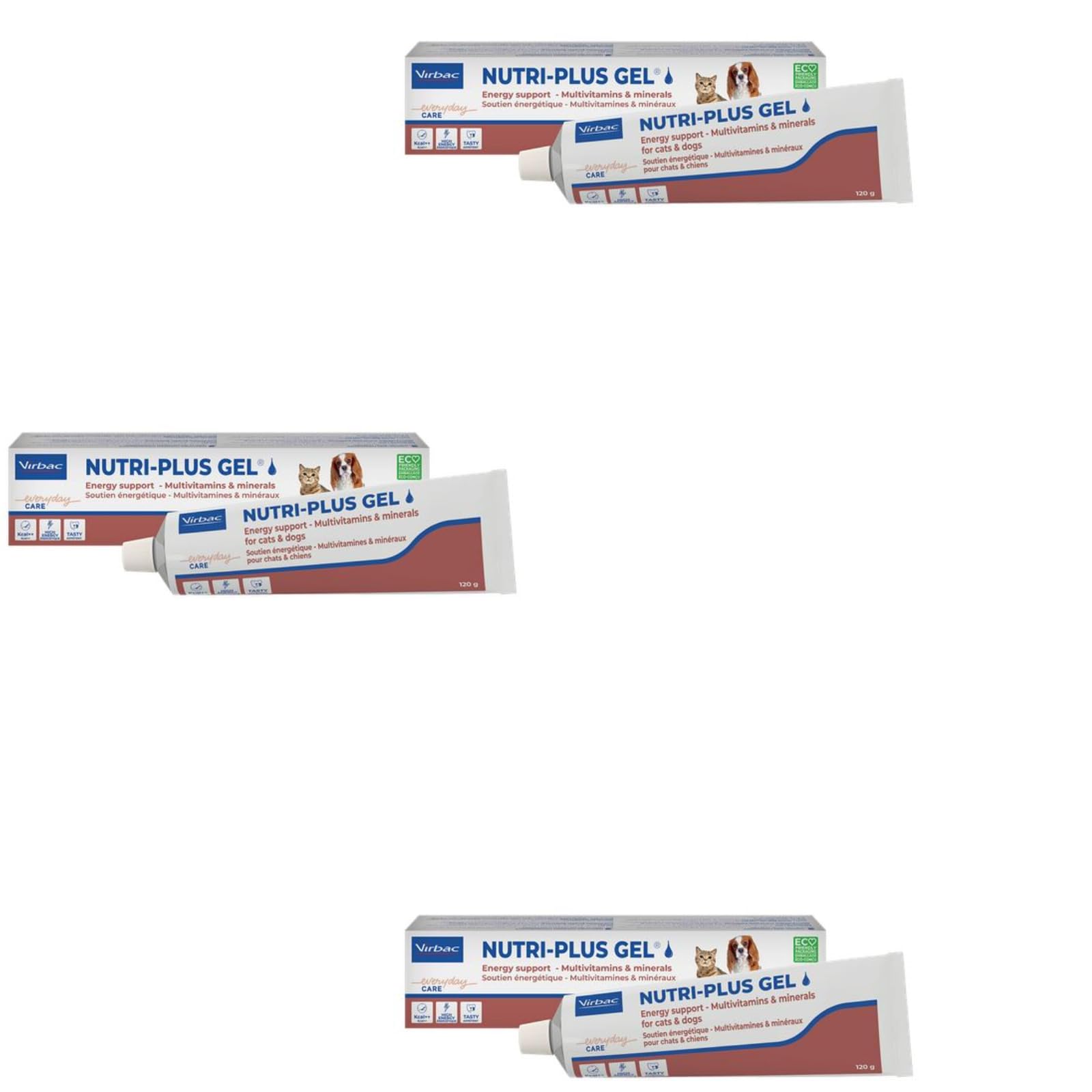 Virbac Nutri-Plus Gel | Pack de 3 | 3 x 120 g | Complément Alimentaire pour Chiens et Chats en Convalescence | Source d'énergie hautement concentrée Stimulant l'appétit