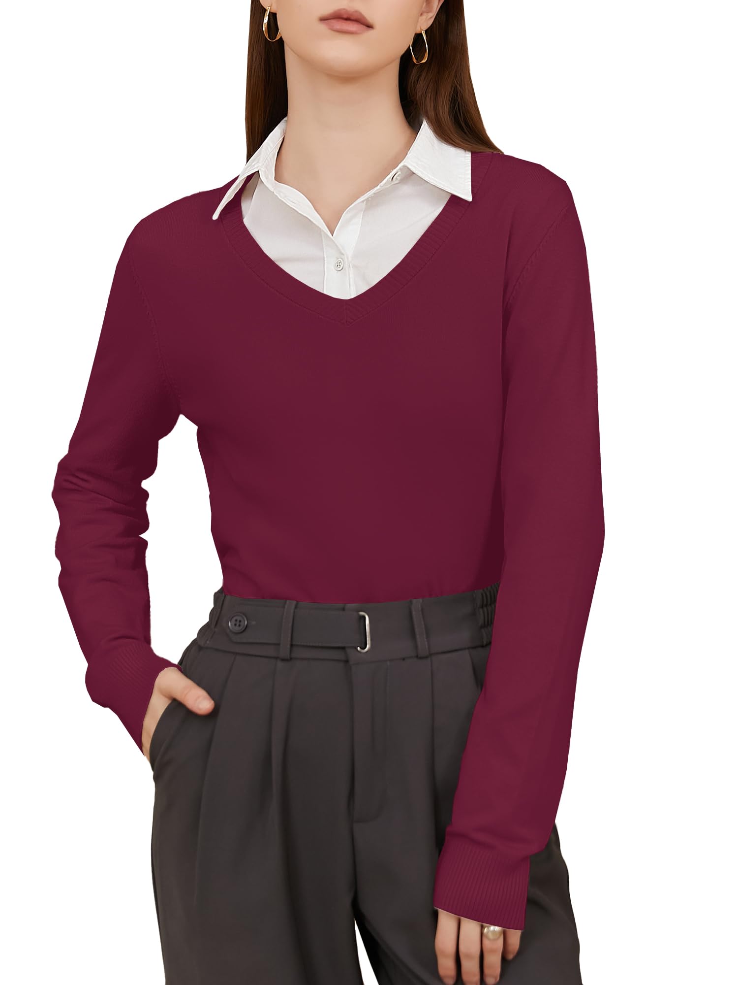 SANGTREE Sweater for Women V Neck Casual Long Sleeve Lightweight Knit Pullover Tops