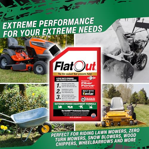 Image of FlatOut Tire Sealant Outdoor Power Equipment Formula - Prevent Flat Tires, Seal Leaks, Contains Kevlar, 32-Ounce Bottle, 1-Pack