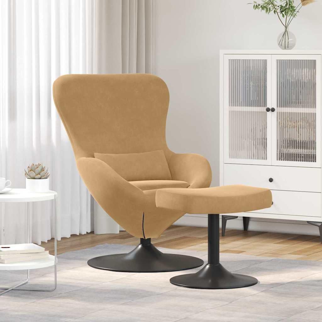 Chaise œuf en velours marron au design lounge raffiné avec des finitions haut de gamme
